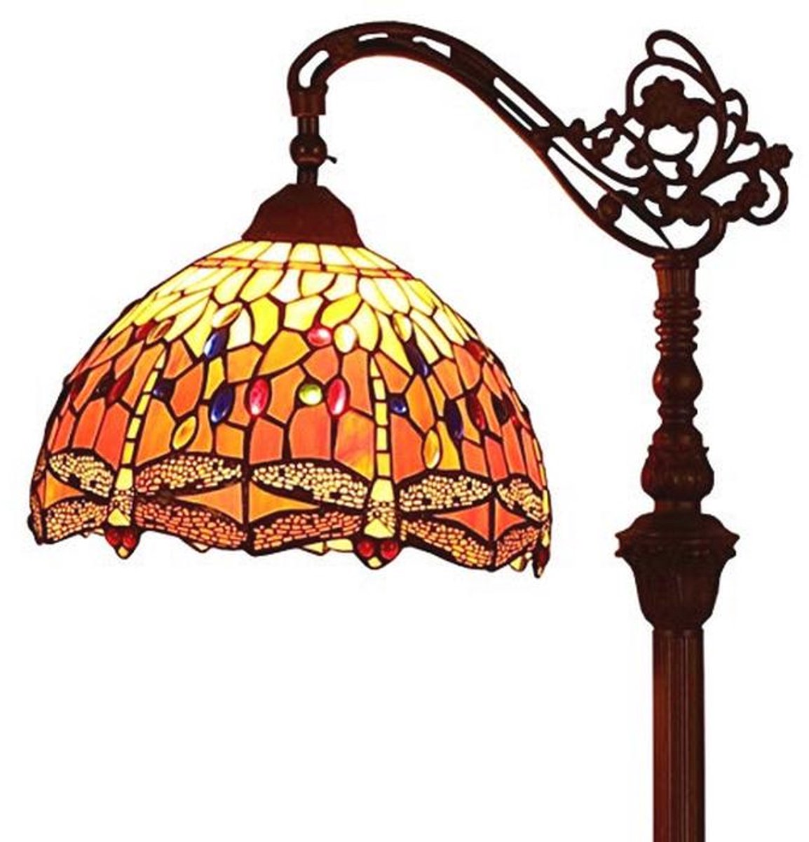 Tiffany-stijl Libelle Vloerlamp met Gebrandschilderd Glas - 157 cm Hoog, Handgemaakte Staa