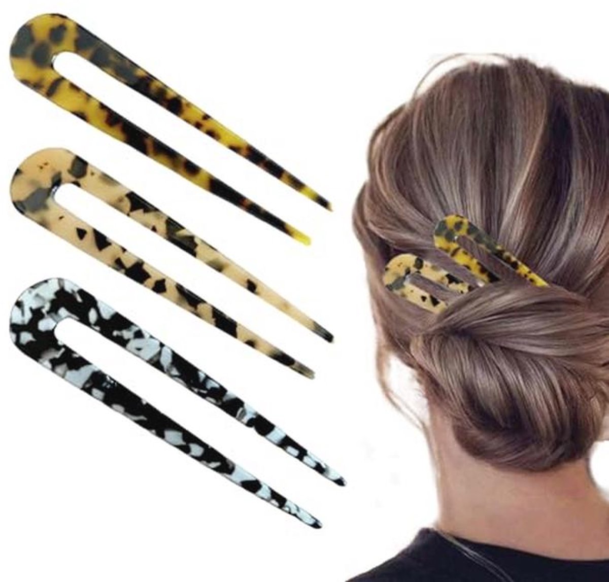 Haarspelden Set van 3 - U-Clip voor Franse Knot - Cellulose-Acetaat Haaraccessoires