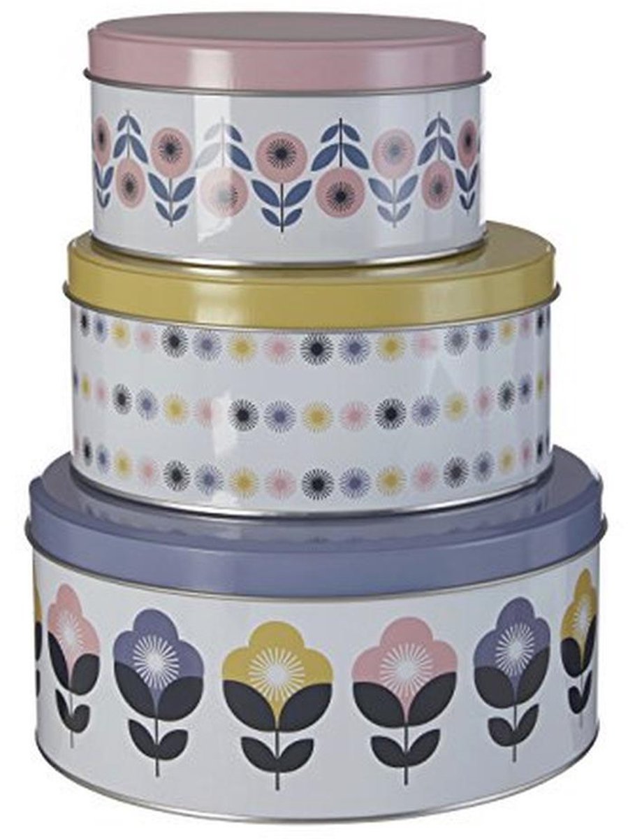 Set van 3 ronde opbergblikken in pastelkleuren