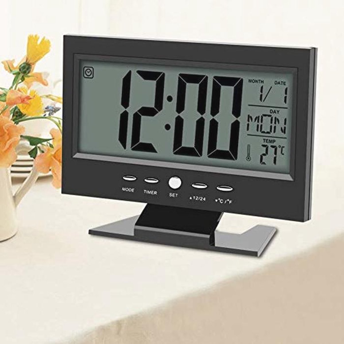 Multifunctionele digitale klok met geluidsbesturing en snooze functie