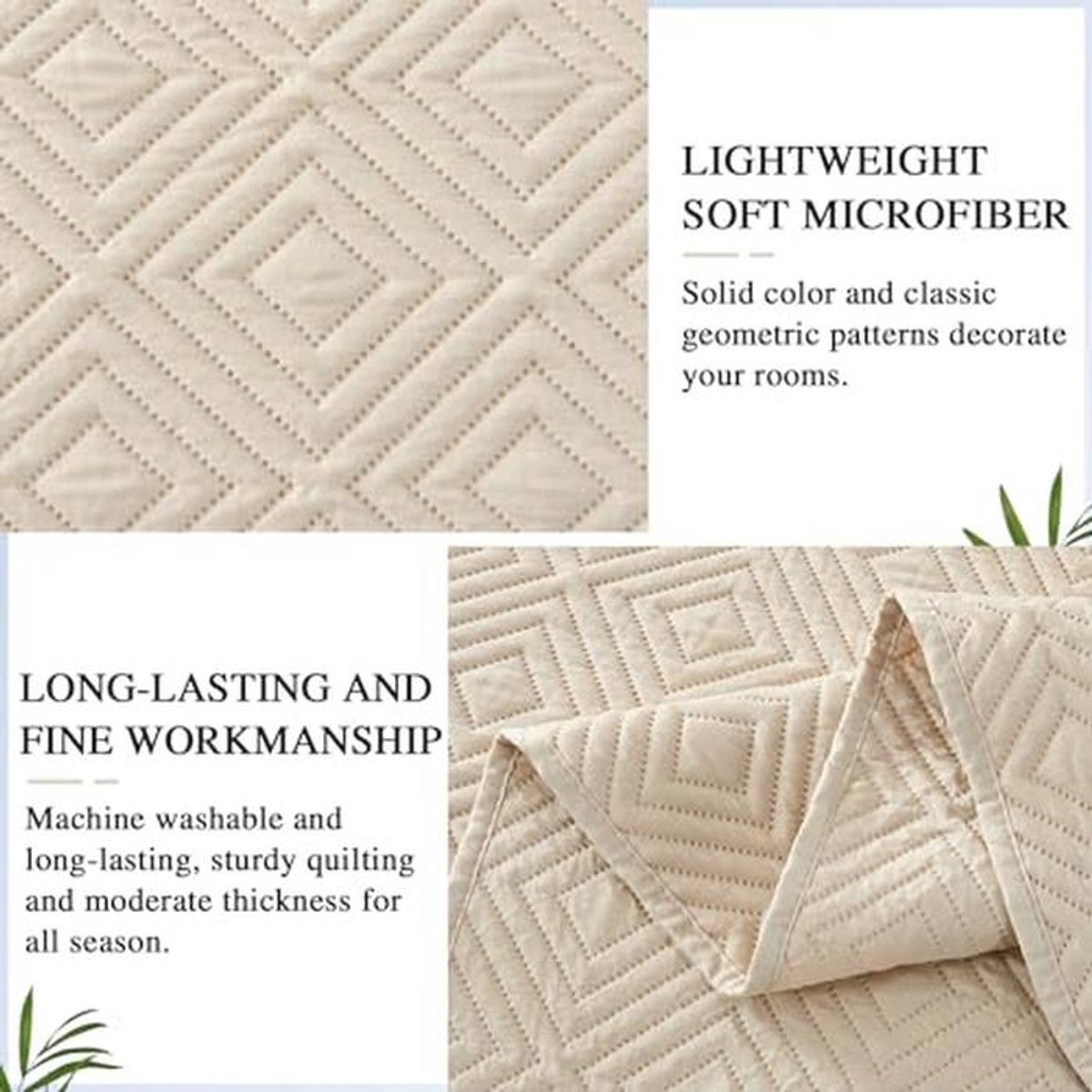 Lichte Beige Gewatteerde Bedsprei 220x240 cm - 3-delige Set voor Zomer & Winter thumbnail 2