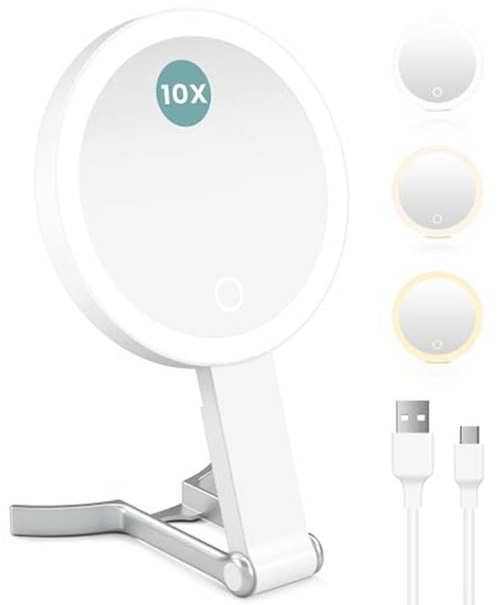 Make-upspiegel met verlichting - Reisspiegel met 10-voudige vergroting