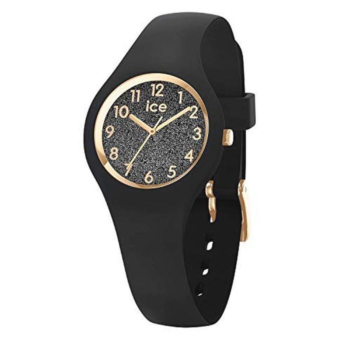 Zwarte Glitter Dameshorloge met Silicium Band - Extra Kleine Maat