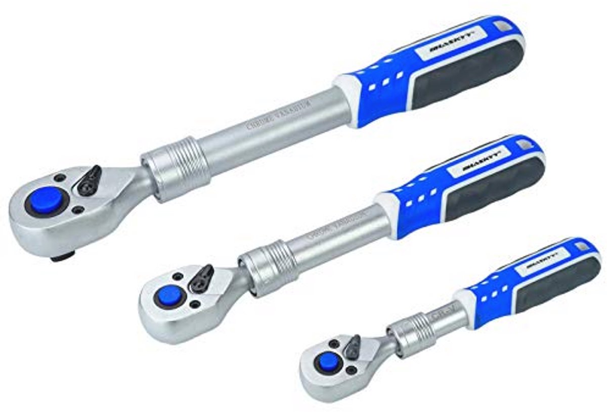 Telescopische ratchetsleutelset 1/2 inch + 3/8 inch + 1/4 inch met fijne tanden