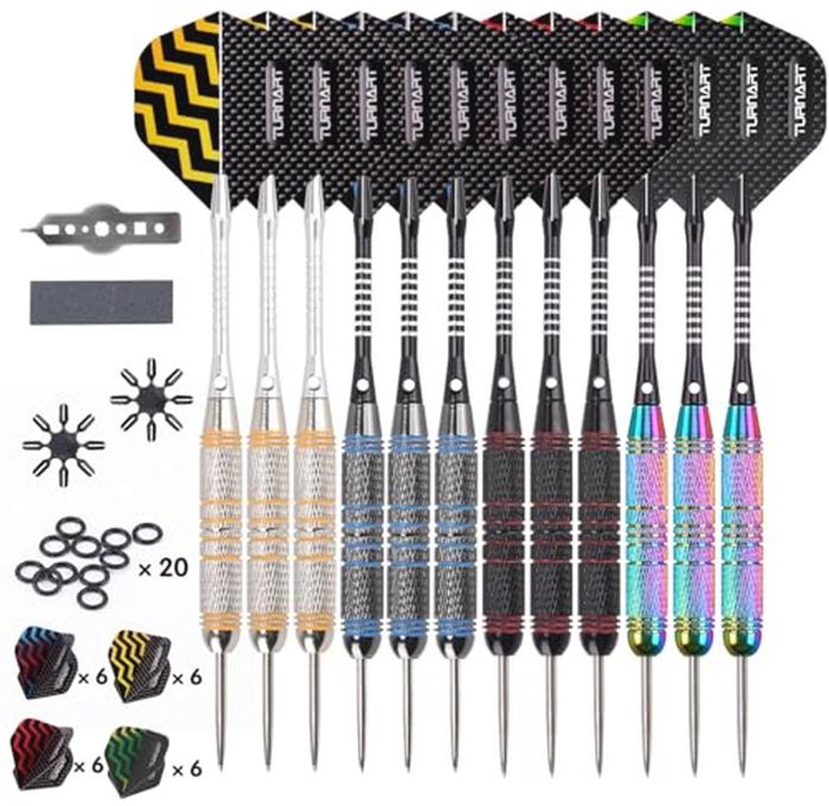 Professionele Darts Set met 12 Flights, 12 Aluminium Schachten en 20 Rubberringen