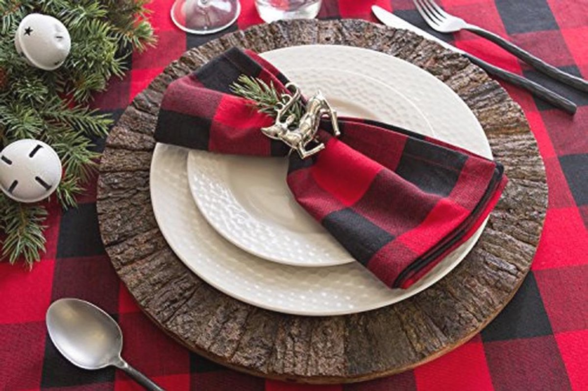 Buffalo Check Tafelkleed Rood/Zwart - 52 x 52 cm - Katoen