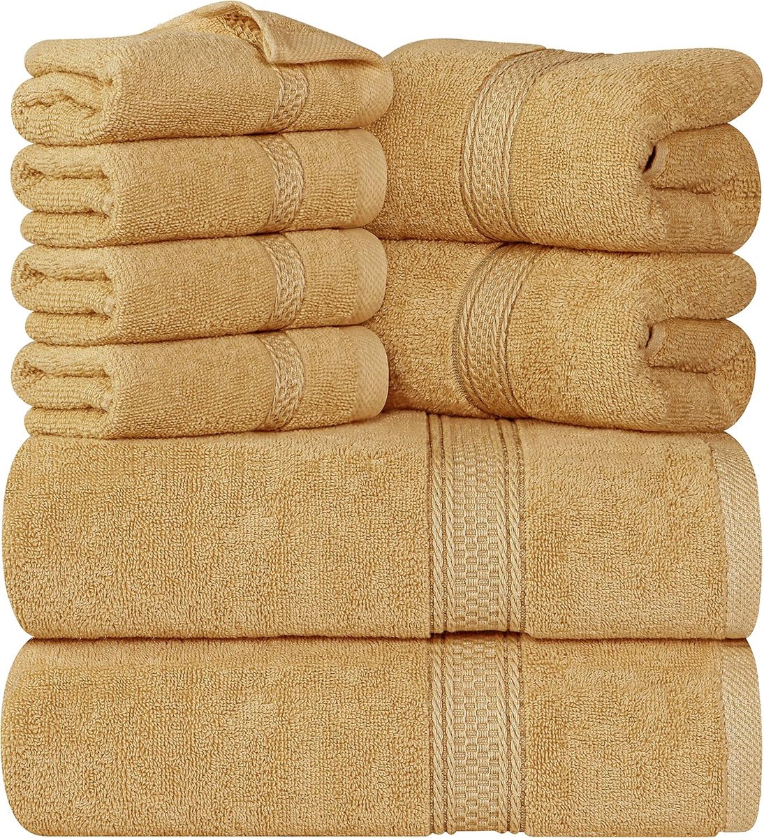 Handdoeken 8-Delige Badhanddoekenset, 2 Badhanddoeken, 2 Handdoeken en 4 Washandjes - Katoen Hotelkwaliteit, Super Zacht En Zeer Absorberend - Beige