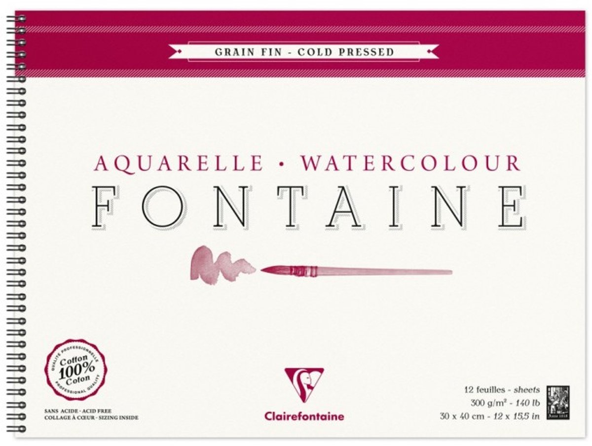 Aquarelblok Fontaine 300g Fijne Korrel 12 Blad 30x40 Spiraal