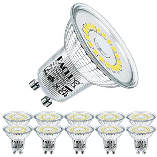 GU10 LED Lamp Koel Wit 10-pack 6.5W Gelijk aan 100W Halogeen