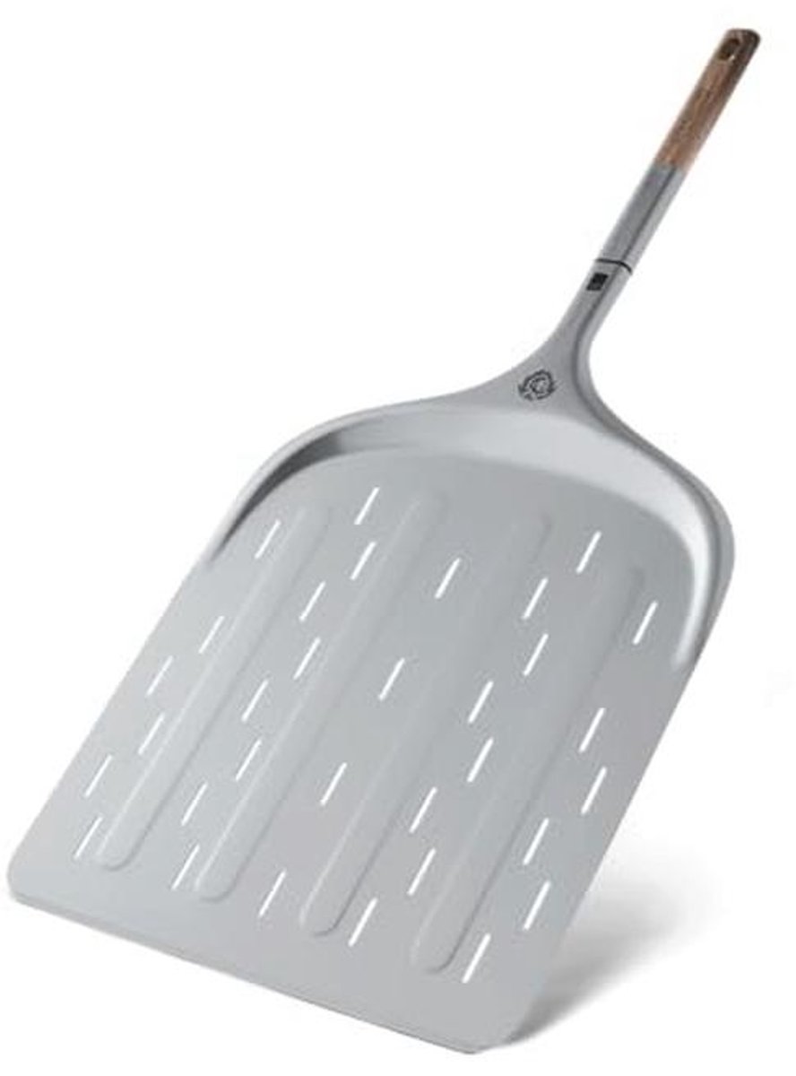 Perforated Pizza Shovel with Acacia Wood Handle – Perfect for All Pizza Styles