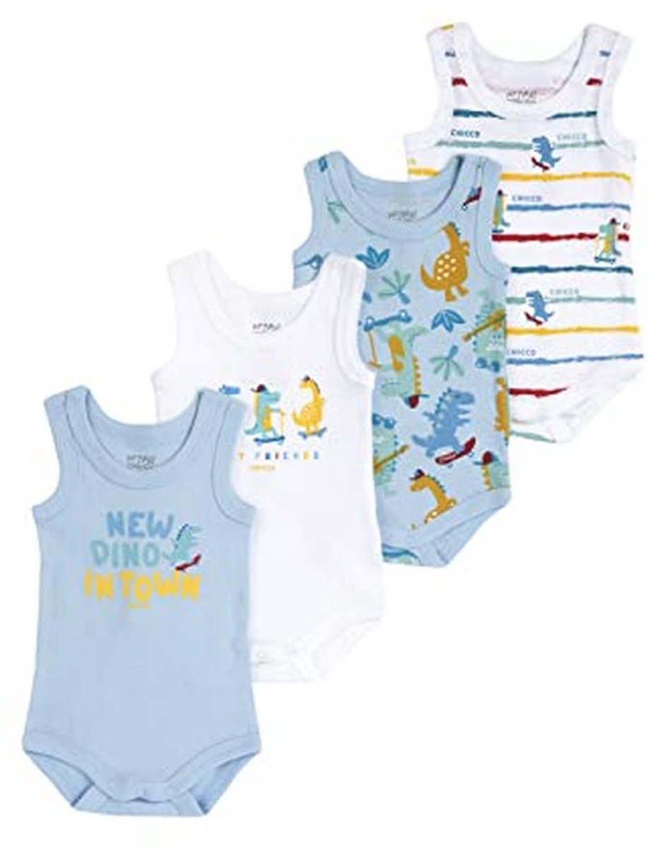 Chicco Mouwloze katoenen bodyset, Romper Uniseks 0-24, Wit/roze, 2 jaar (pakket van 4)