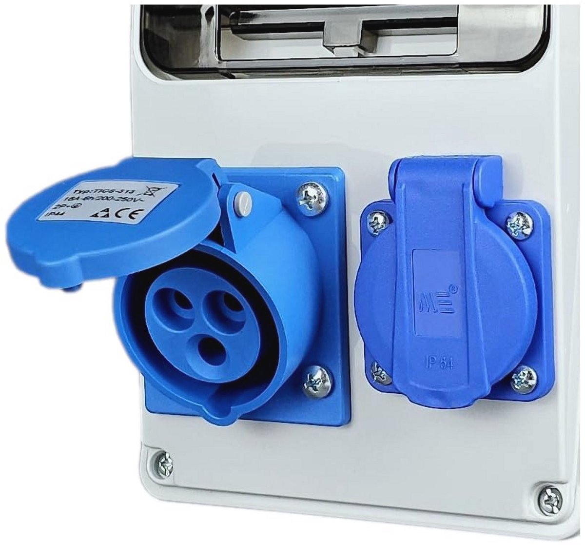 Stroomverdeler 230V met 16A CEE contactdoos en 3 Schuko stopcontacten voor werkplaatsen en tuinen