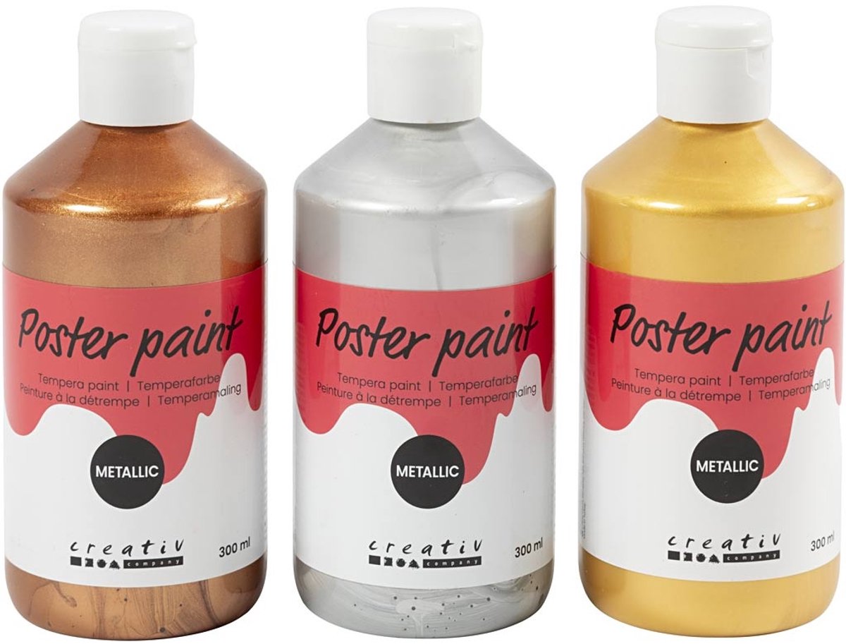 Metallic verf set goud zilver koper | Acrylverf metallic | Shimmer hobbyverf set | Glanzend | 10 x 300 ml | 10 flessen
