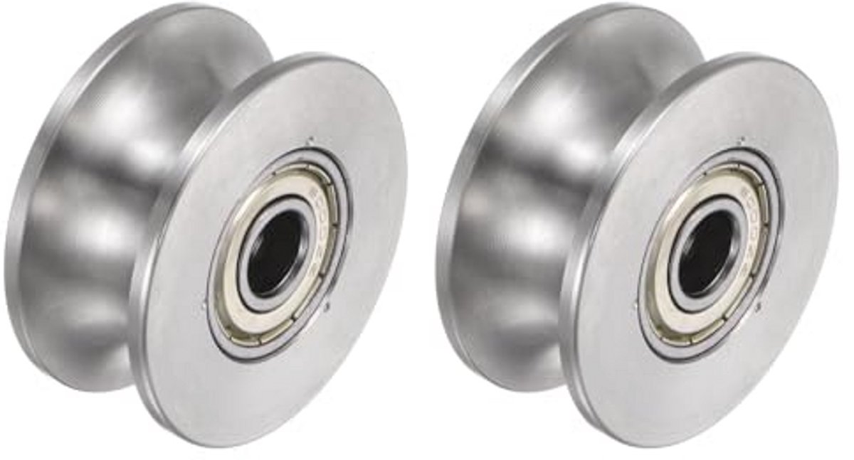 U-loopwiel voor groefrail - 2 stuks, 48 mm roestvrijstalen dubbele lagerwielen voor industriële toepassingen