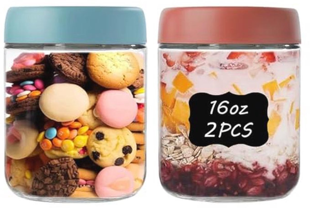 Luchtdichte glazen potten met deksels - 2 stuks voor voedselopslag, snacks en meal prep