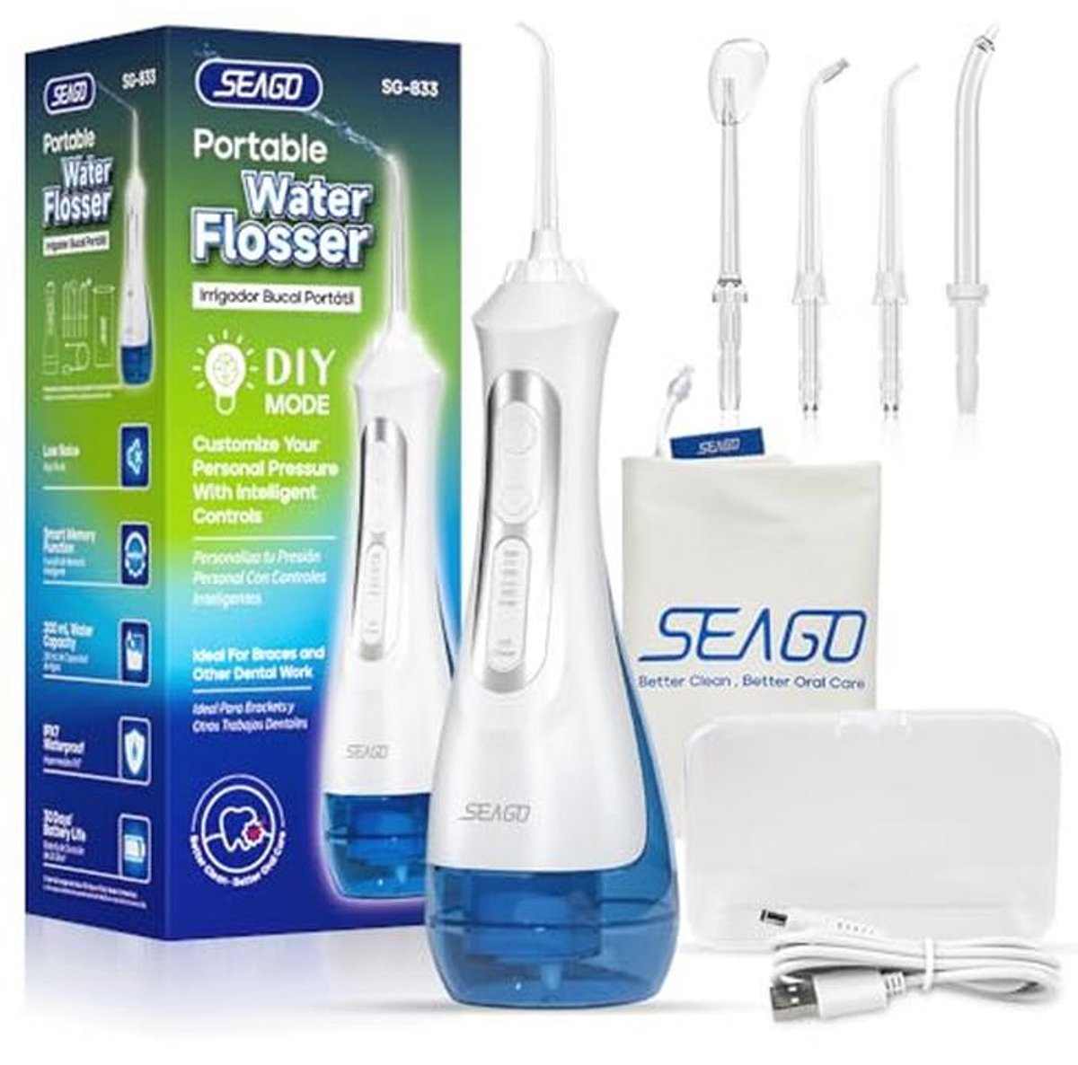 Draagbare Oral Irrigator Met 5 Spuitmonden - 200 ml Capaciteit, IPX7 Waterdicht