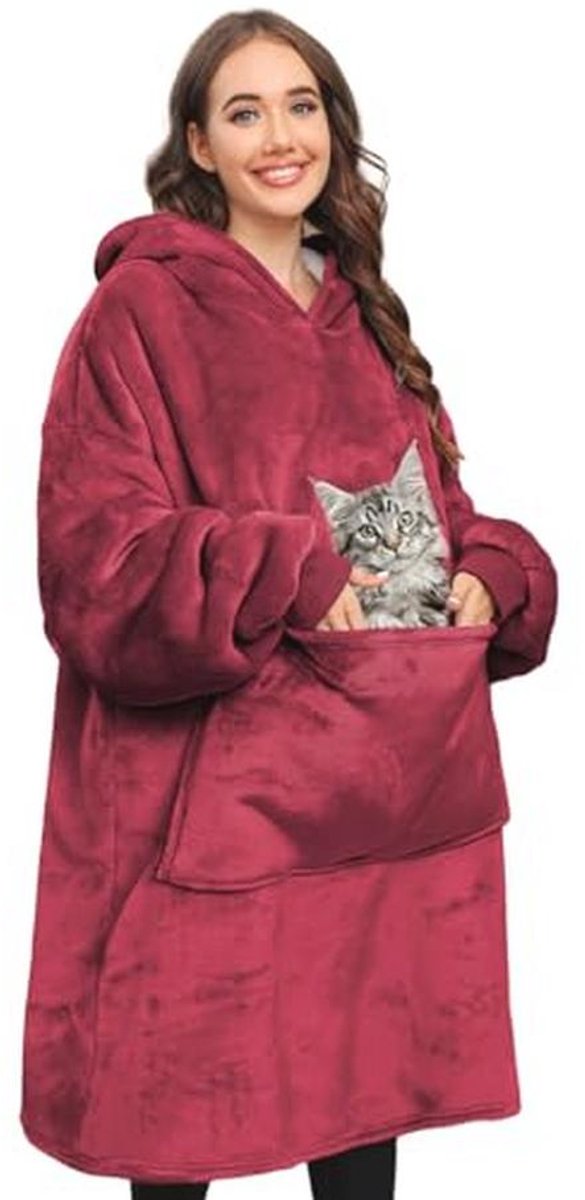 Oversized Hoodie voor Dames en Heren, Comfortabele Capuchontrui met Ronde Hals, Ruim en Warm, Eén Maat, Rood