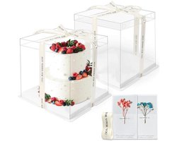 LONHCHI 2 stuks taartdozen 30 x 30 x 25 cm taartdoos, transparante taartdoos, transportdozen, geschenkdoos, doorzichtig met sokkel en eeuwige bloemen voor verjaardag,dessert (Weiß)