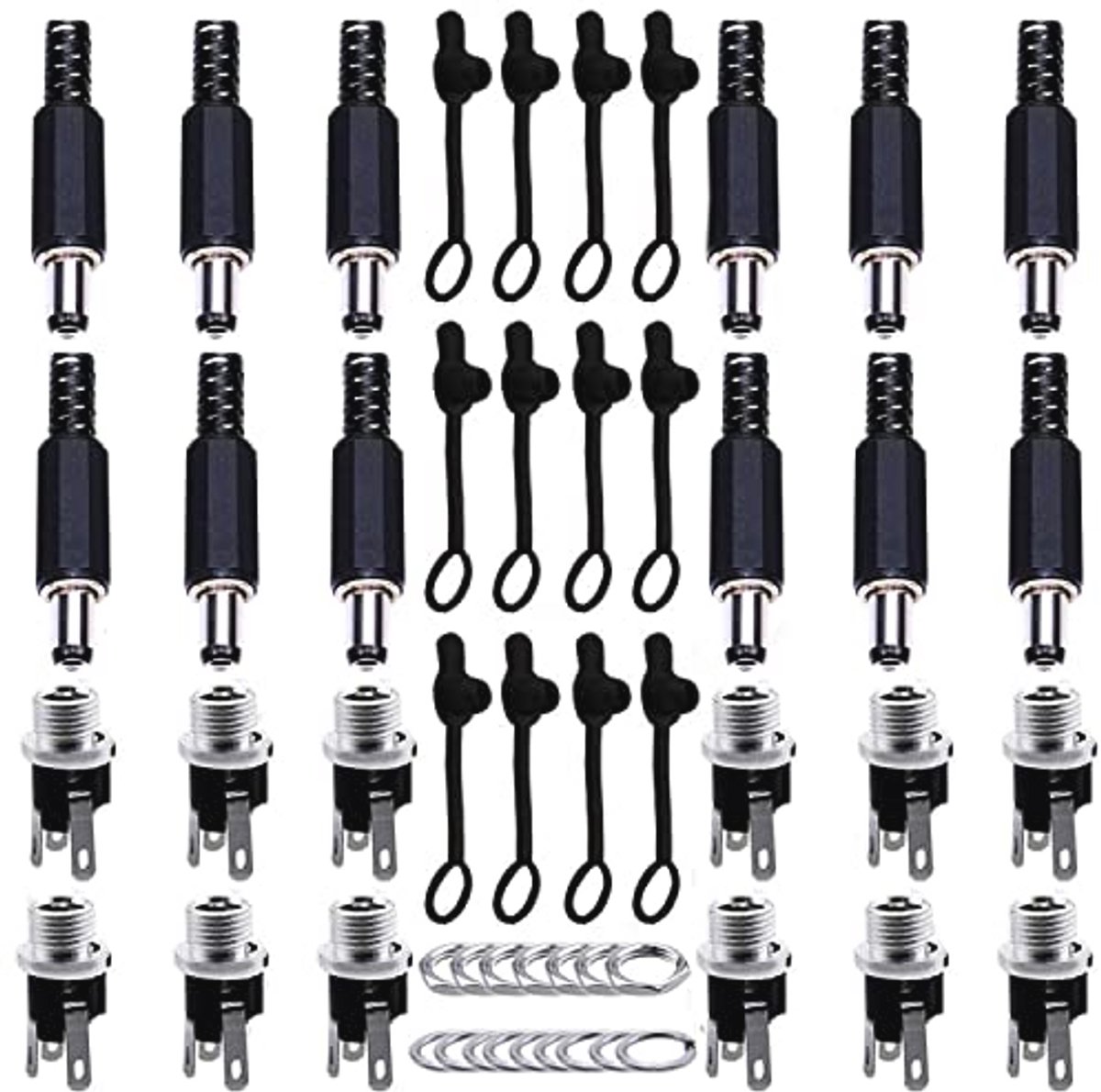 DC Adapterset Met 12 Holle Stekkers en Rubberen Beschermkleppen voor Audio Video Mobiele Apparaten