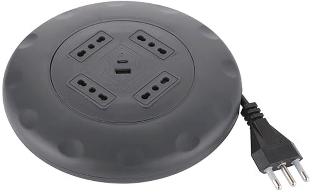 Verlengkabel met Kabelhaspel UFO Design Super Slim 5 m met USB-oplaadpunten