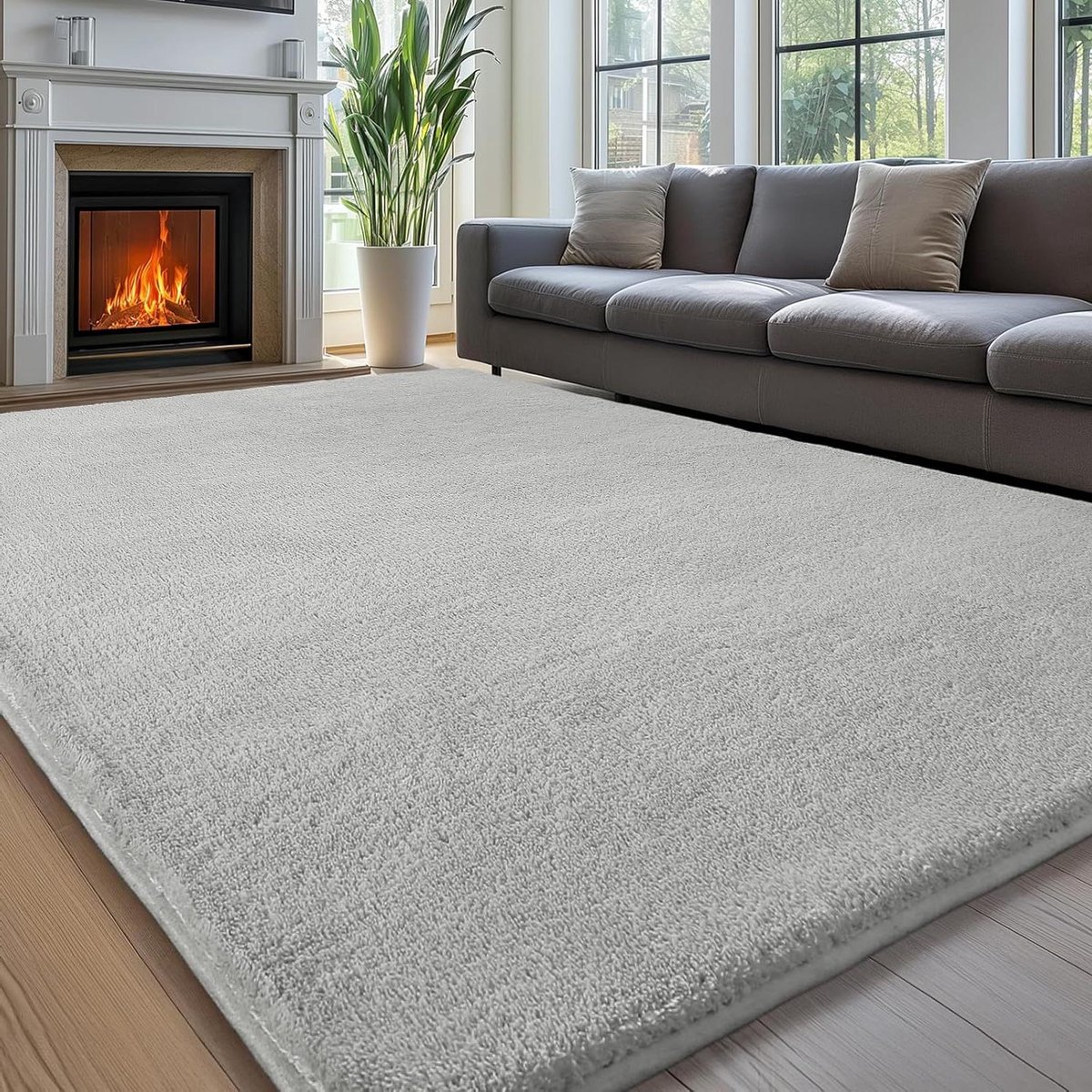 Provento - Groot Grijs Vloerkleed 200x300 voor Woonkamer en Slaapkamer - Wasbaar en Antislip, Pluizig Shaggy Crème Tapijt - Extra Groot Tapijt voor Kinderkamer
