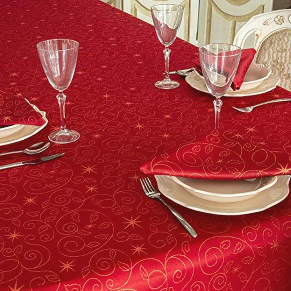 Kerststerren Tafelkleed en Servetten - Antivlekken Behandeling - Luxe Kwaliteit