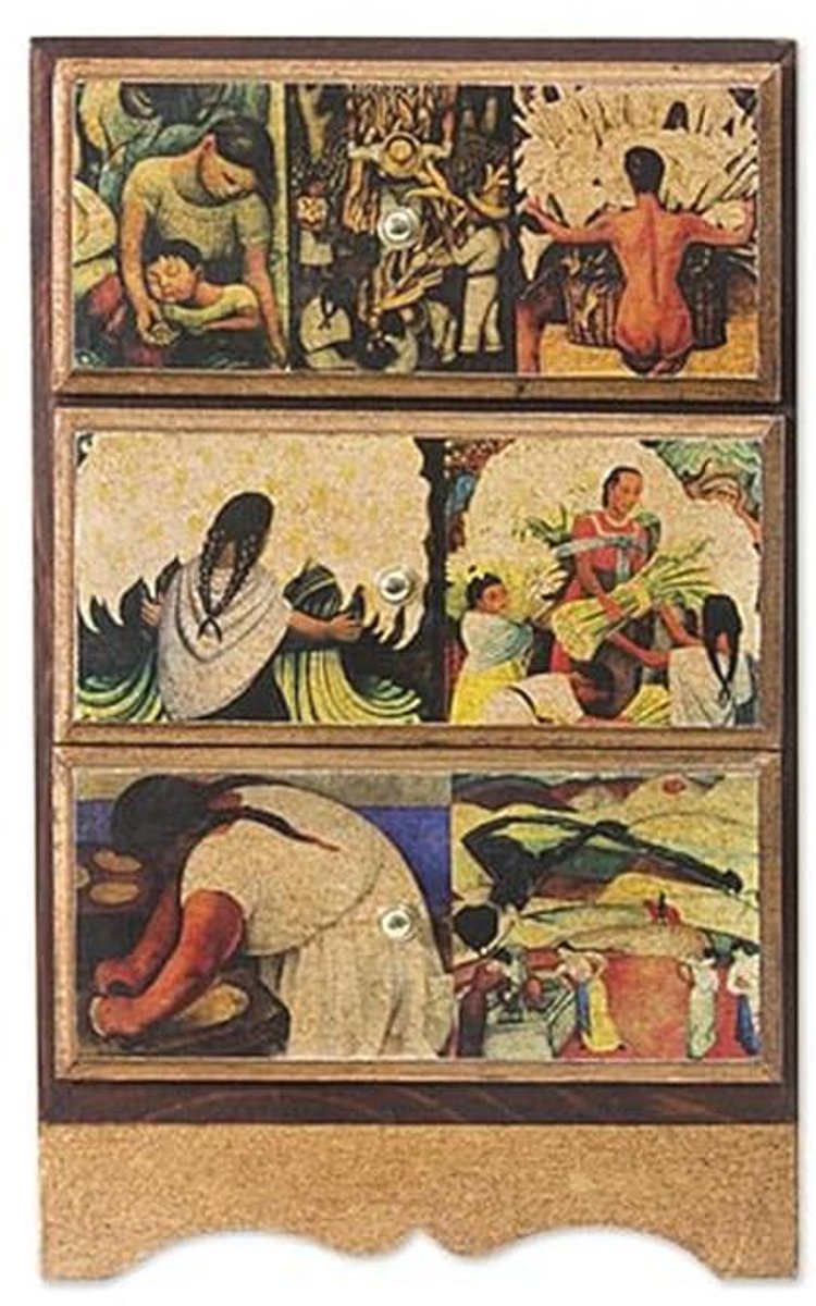 Houten sieradendoos met laden en decoupage kunst