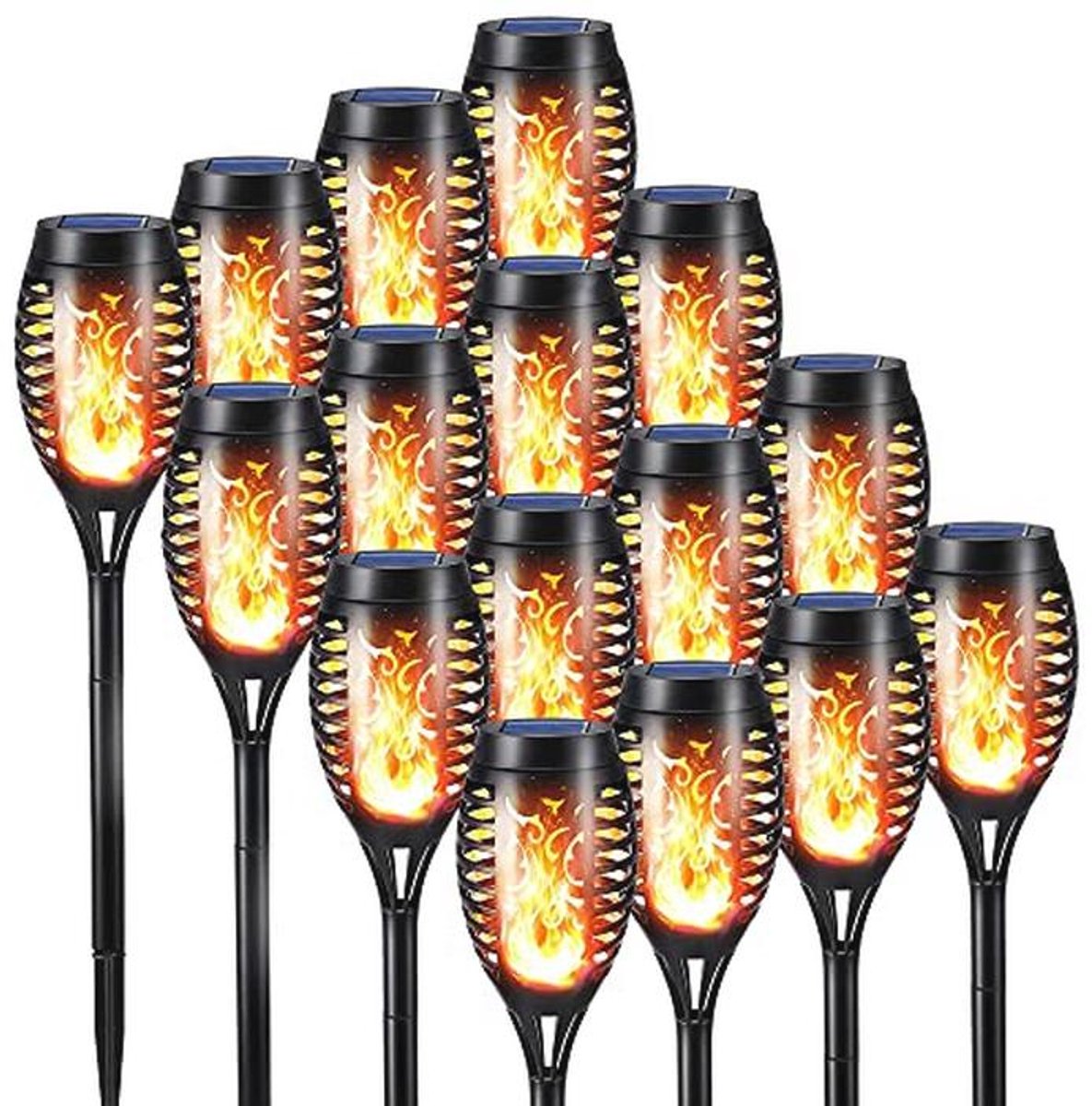 Zonne-energie Fakkels voor Buiten - 16 Stuks met Realistische Vlammen, Waterdicht en Decoratief voor Tuin en Pad