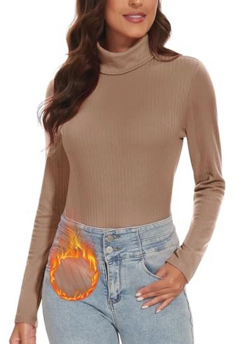 Dames Coltrui - Lange Mouwen - Geribbeld Turtleneck Shirt