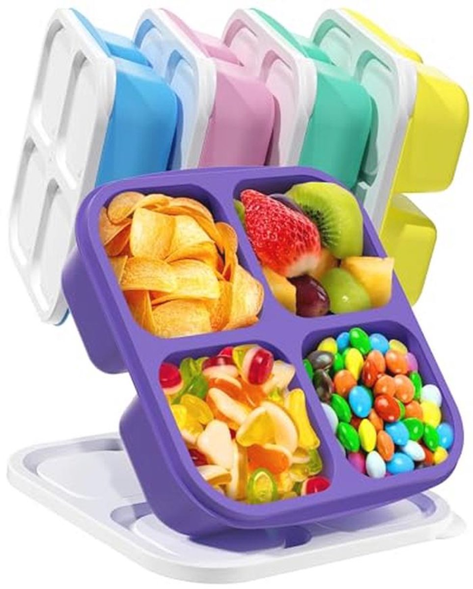 Snackbox met 4 vakken - Set van 5 - Magnetronbestendig - Perfect voor snacks, kruiden, en desserts - Ideaal voor school, werk en reizen