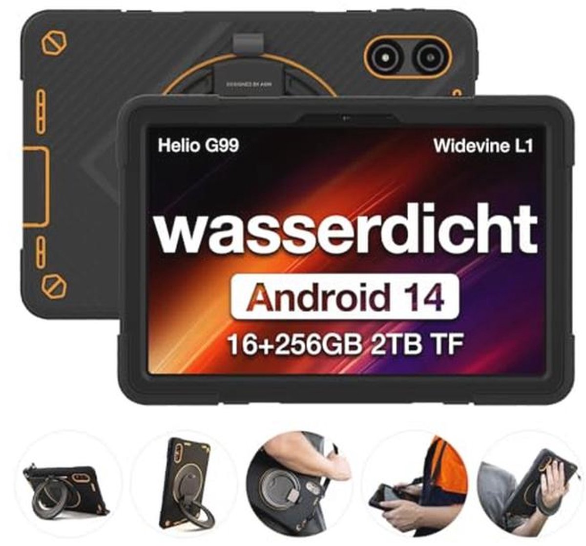Actieve Outdoor Tablet met Android 14, 11 Inch FHD Display, Dual SIM, 256 GB, Water- en Schokbestendig