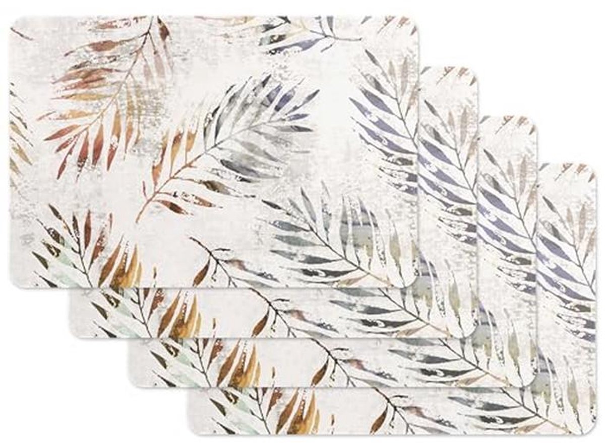 Lichtgrijze Palmbladeren Placemat Set van 4 - Afwasbaar en Vuil- en Waterafstotend