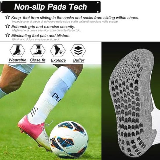 PERMANENTLY001 antislip grip voetbalsokken heren dames pilates sokken yoga sportsokken rugby hardlopen fietsen basketbal gym gewatteerd anti-blaar 43-49 zwart L 4P