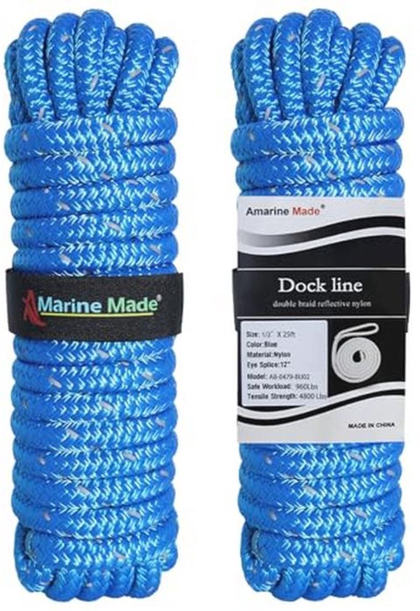 Dubbele Gevlochten Reflecterende Nylon Docklijnen 25ft 1/2"