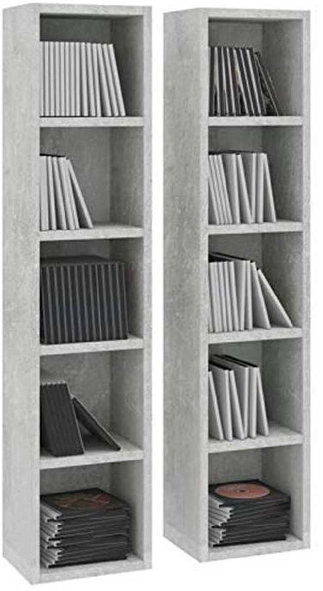 CD-kasten en planken set van 2 - betongrijs, ruimtebesparend design
