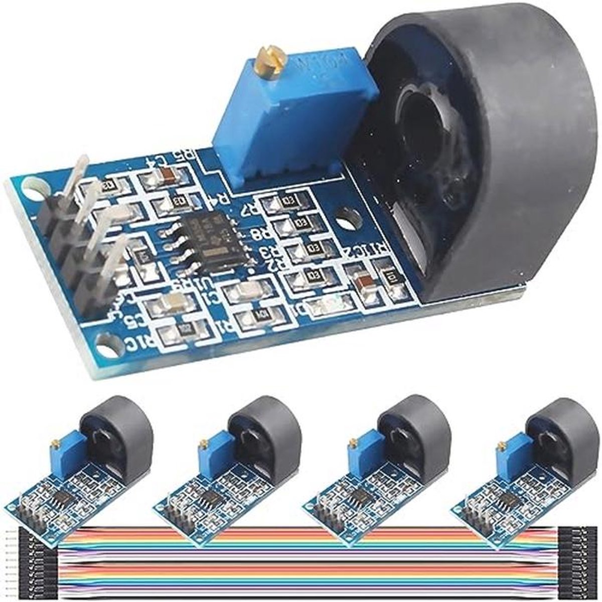Stroomsensor 5A, Eensfase Wisselstroom Transformatormodule, Actieve Uitgangsensor met Dupont-kabels – 5 Stuks