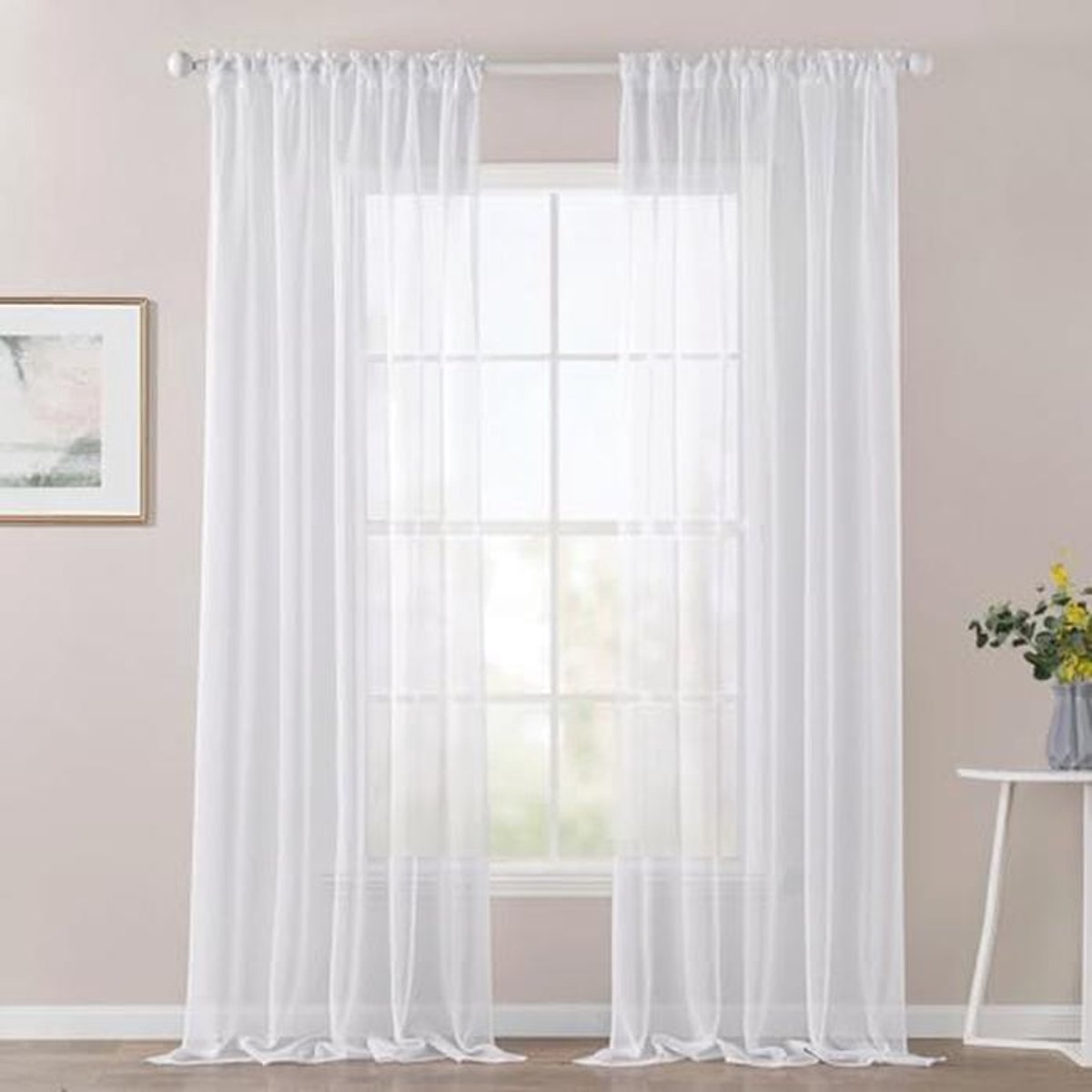 Transparant polyester voilegordijn met tunnelzoom, set van 2 gordijnen, 140 x 245 cm, wit