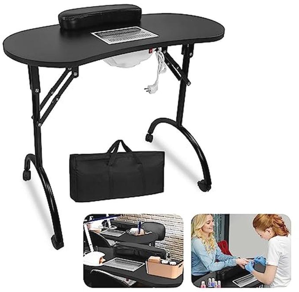 Opvouwbare Nageltafel met Stofzuiger voor Manicure – Mobiele Manicuretafel 90 x 37 x 77 cm Zwart