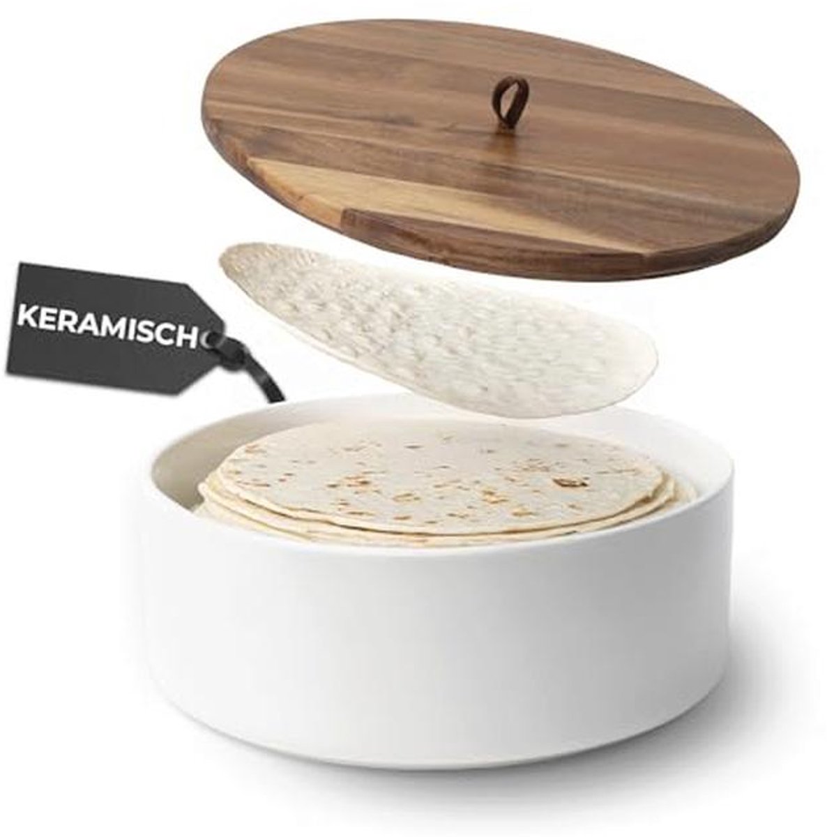 Keramische Tortillawarmer met Deksel – Magnetronbestendig Ideaal voor Brood Pannenkoeken en Tortilla's