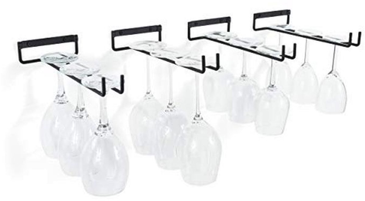 Wijnrek voor Stemware - Muur Monteerbaar - Smeedijzer Zwart - Set van 4