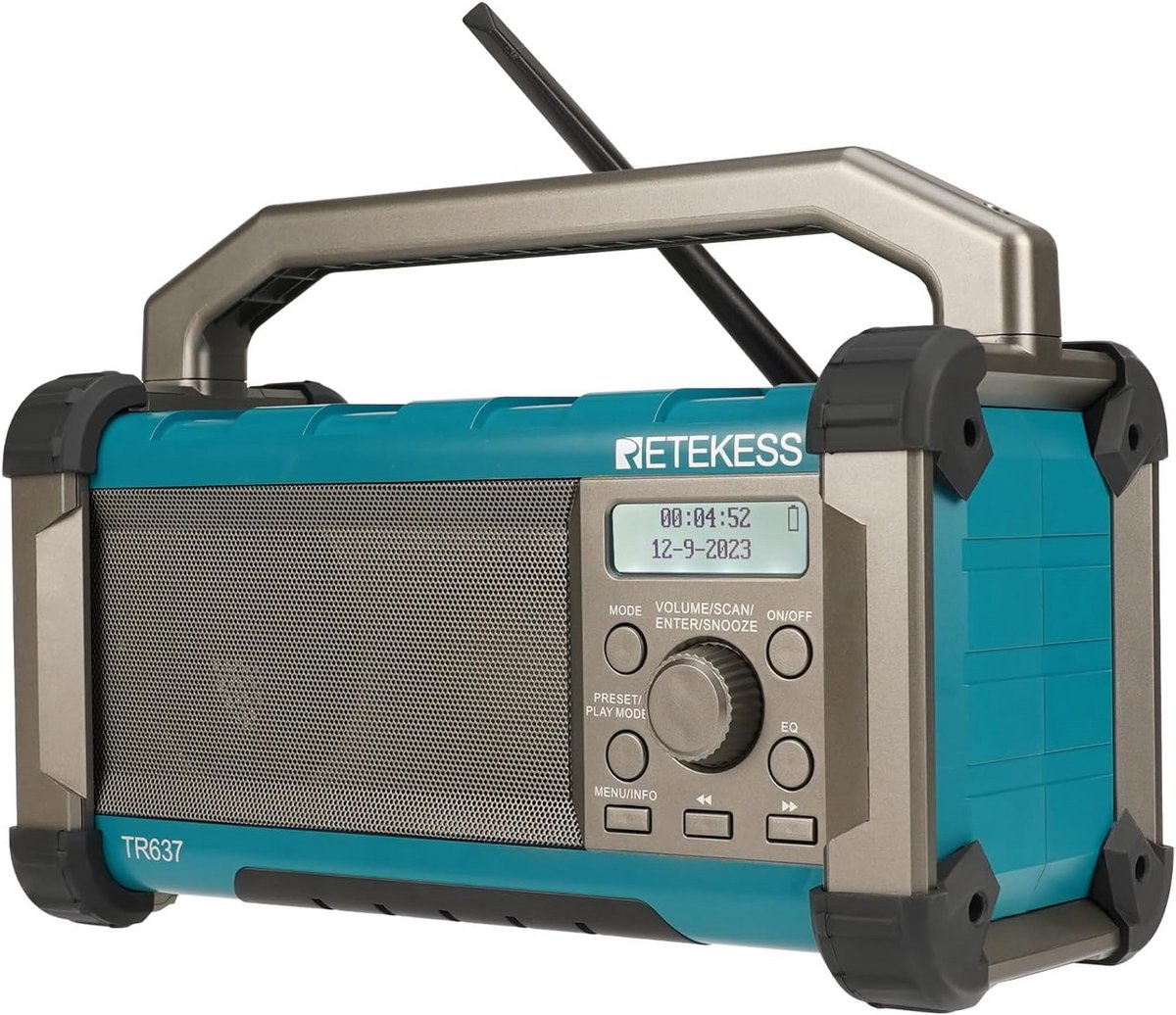 Draagbare Bluetooth Bouwradio met Oplaadbare Grote Batterij en Valbestendig Ontwerp