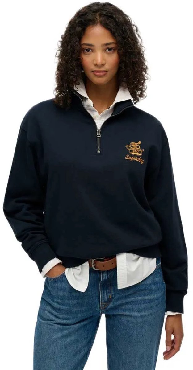 Superdry Country Club Crest Halve Rits Sweater Dames Truien Marineblauw