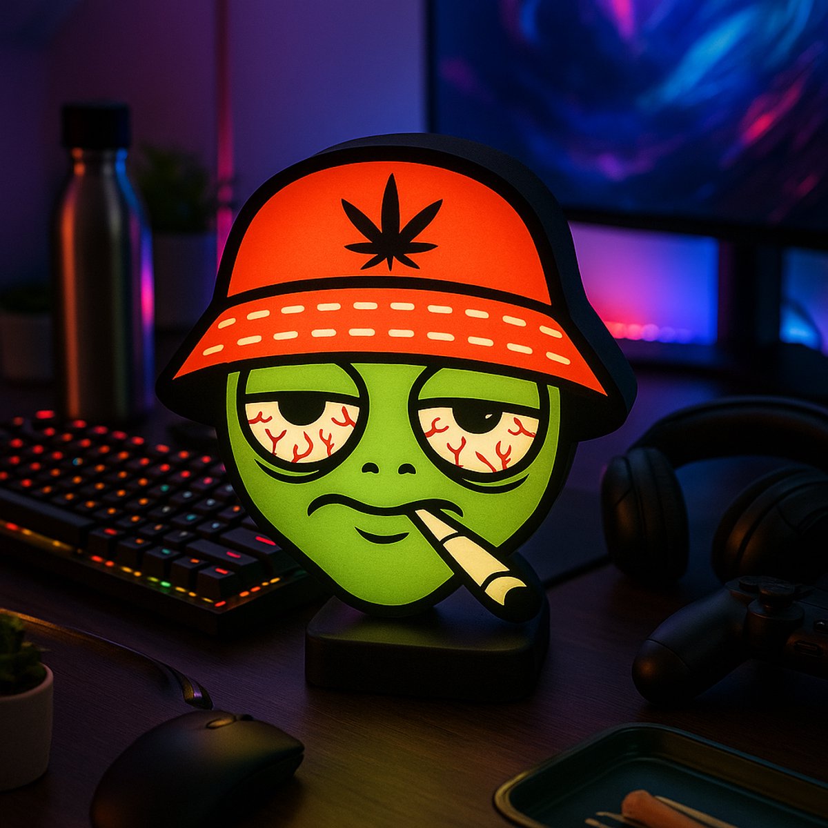Stoner Light Alien – 3D Cartoon 420 LED Lightbox – Weed Decor, Chill Room Verlichting & Un