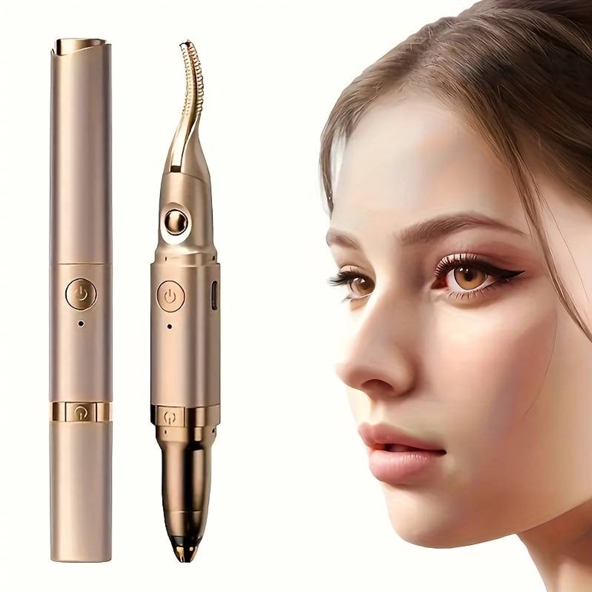 Verwarmde wimperkruller - 2-in-1 elektrische wimperkruller en wenkbrauwtrimmer, geschikt als make-up tool voor vrouwen. C-type, oplaadbaar, voor natuurlijke krullen, gemakkelijk te gebruiken voor beginners.