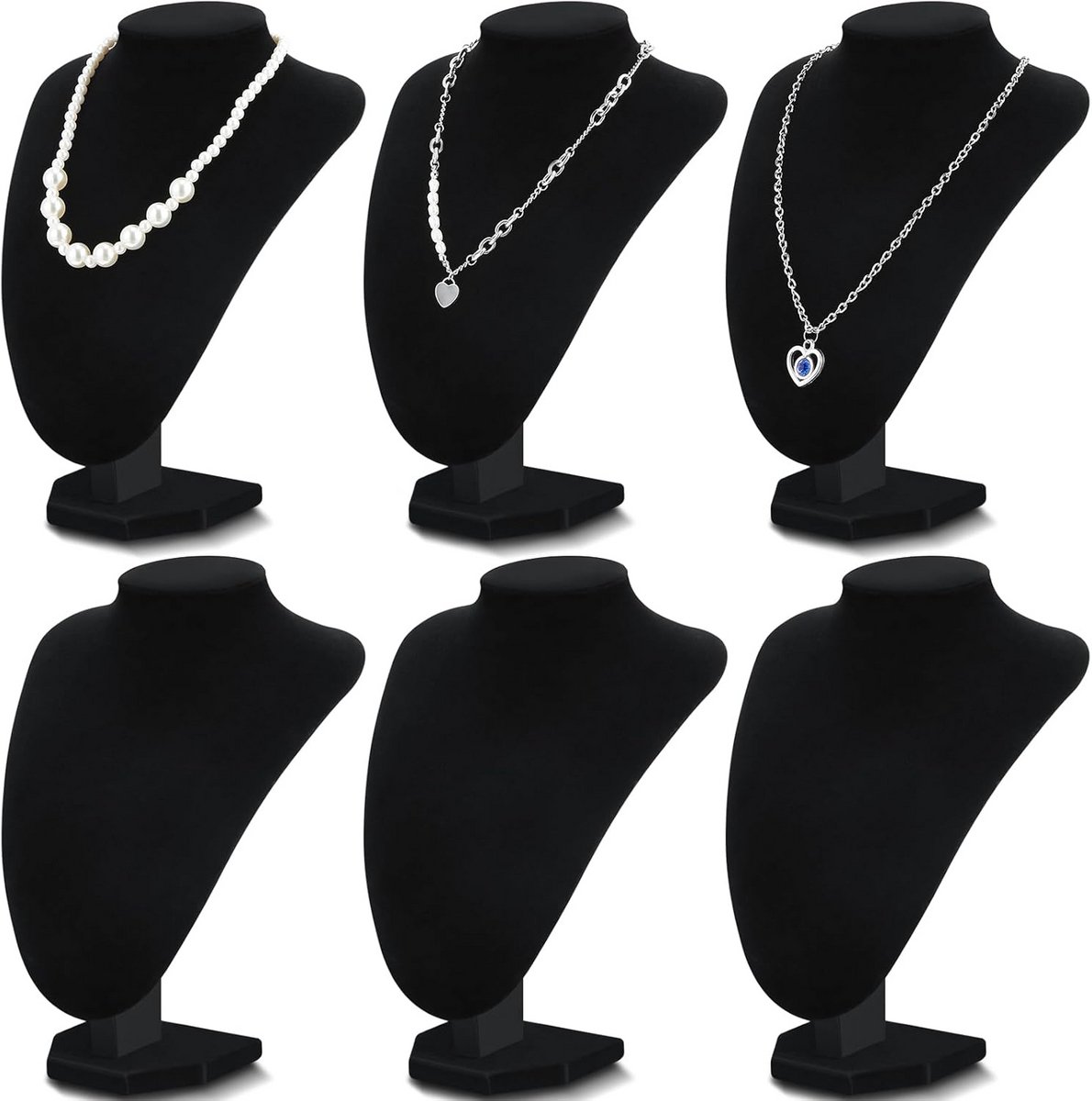 6 stuks fluwelen kettingdisplay stands - sieraden display hout - zwart - 18 cm breed - 25 cm hoog - voor thuis en winkels - fotorekwisiet