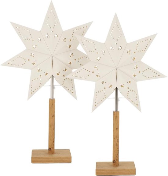 Kerstster Tafellamp Papier met Houten Voet - Witte Decoratieve Lamp met