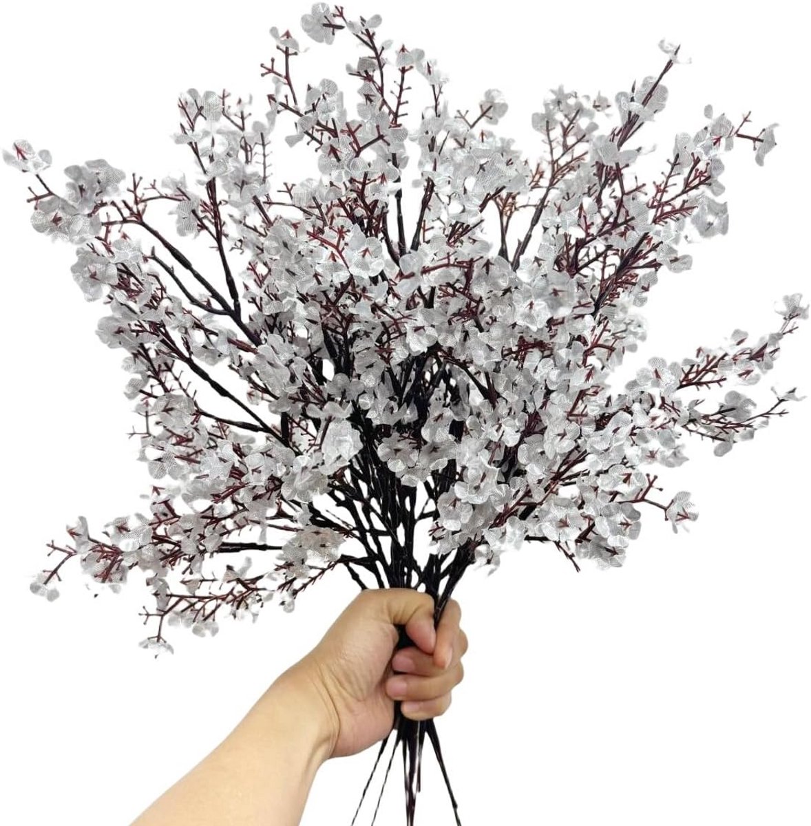 8 stuks Gypsophila kunstbloemen zilver - zijden faux baby's adem bloemen met steel voor br