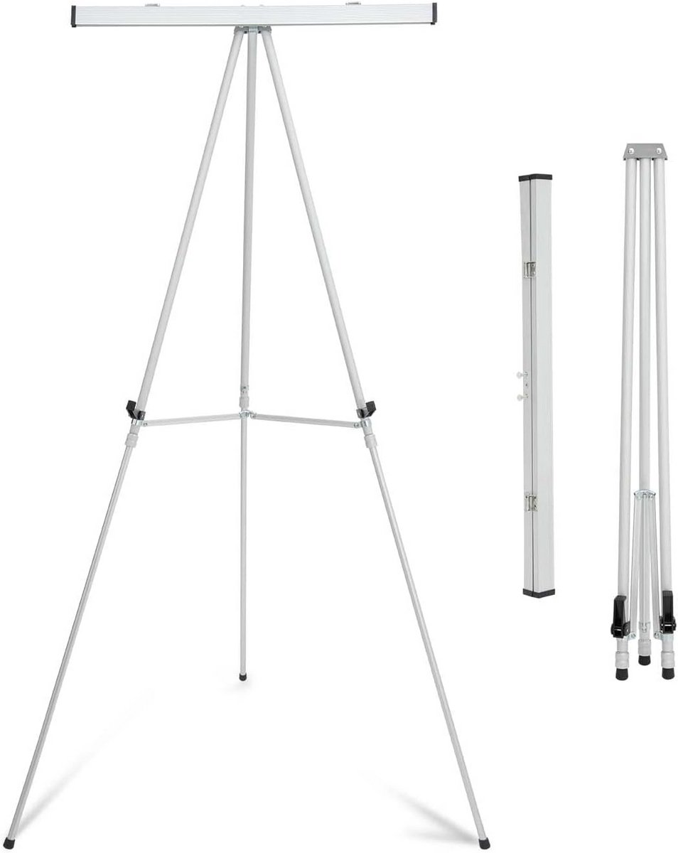 Flipchartstandaard aluminium hoogteverstelbaar witbord papier 162 cm zilver