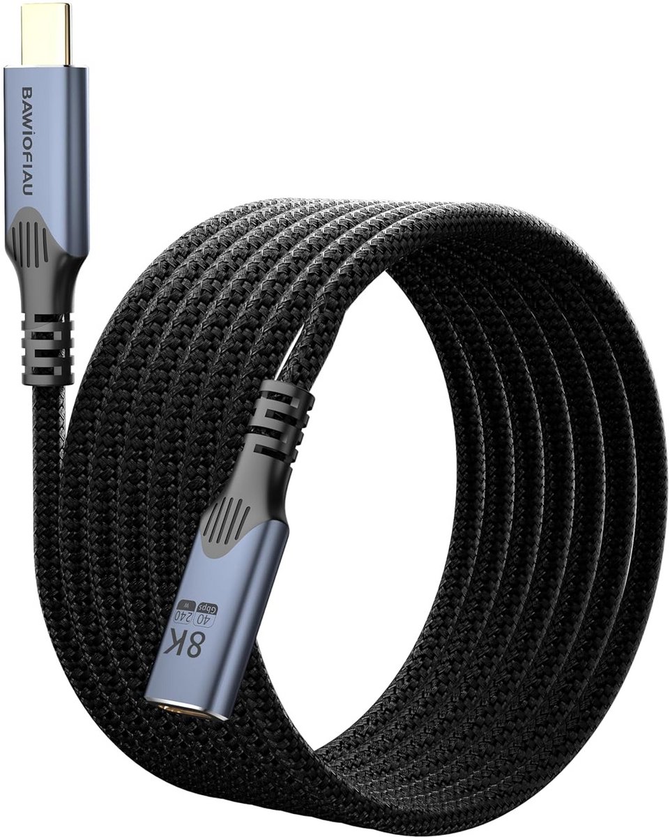 USB-C naar Thunderbolt 4 Verlengkabel 3 Meter - 40Gbps Gegevensoverdracht, 8K Video, 240W Snellaad - Gevlochten