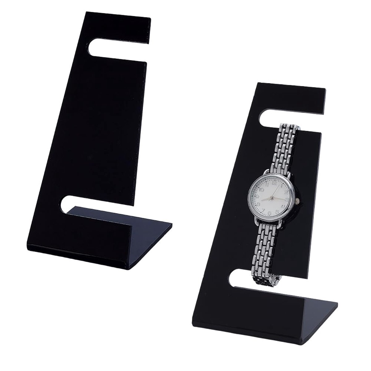 TRANKIELO® - 2 Stuks Zwart Acryl Horloge Display Stand - Ruimtebesparend, L-Vorm, Ideaal voor Heren en Dames Horloges